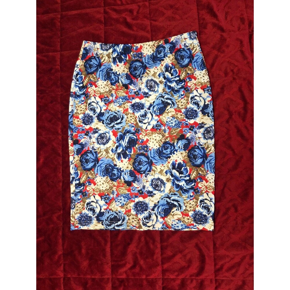 Kate Kasin Womens Knee Length Pencil Skirts Floral Print High Waist Stretchy M